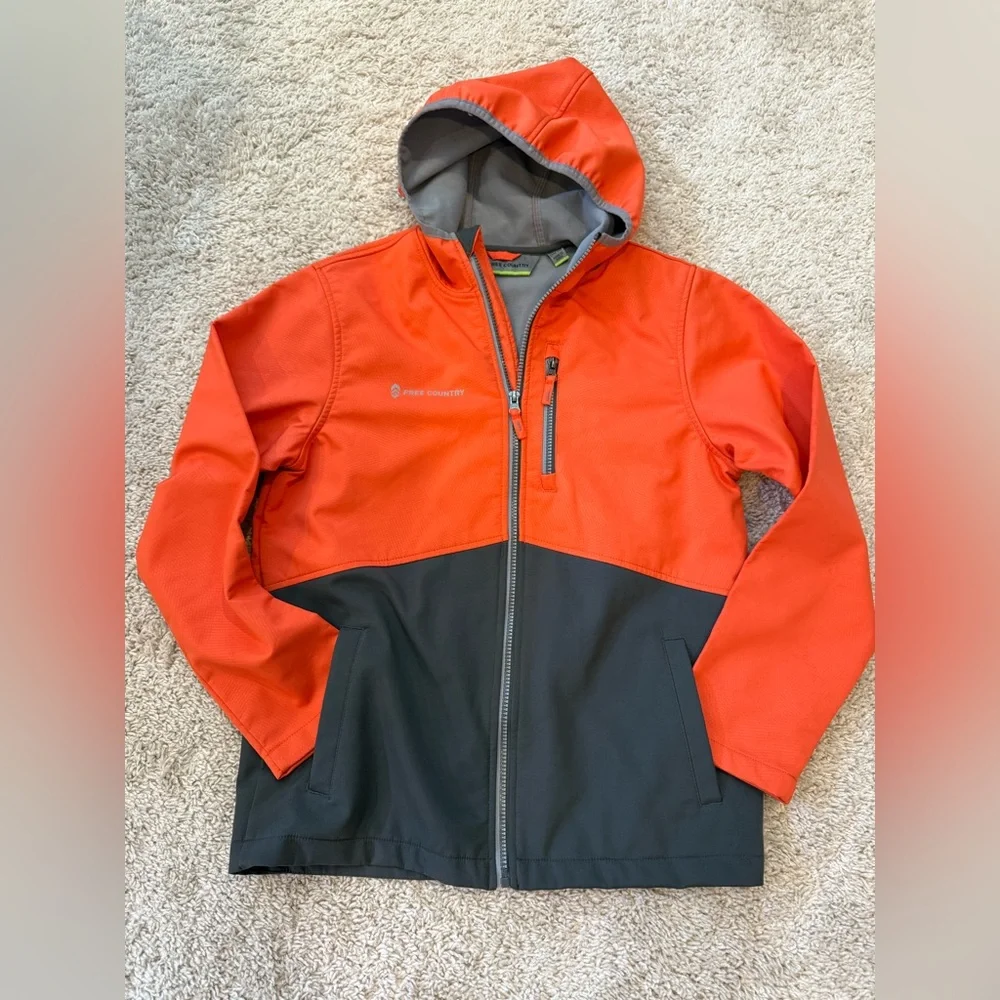 Free Country SZ XXL 14-16 boys orange/grey hooded jacket. Like new